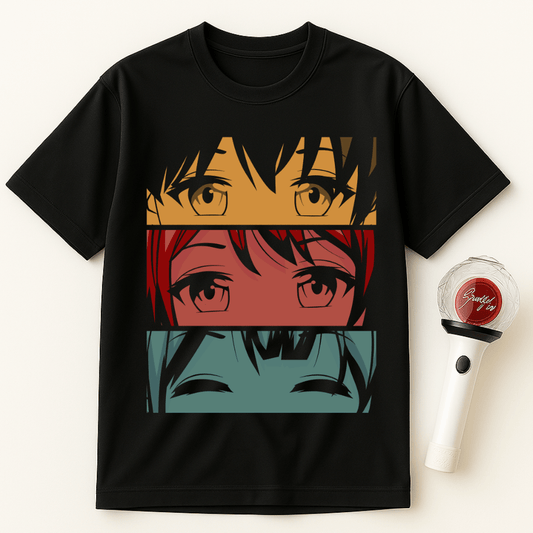 COLORED ANIME EYES STRIPES UNISEX T-SHIRT