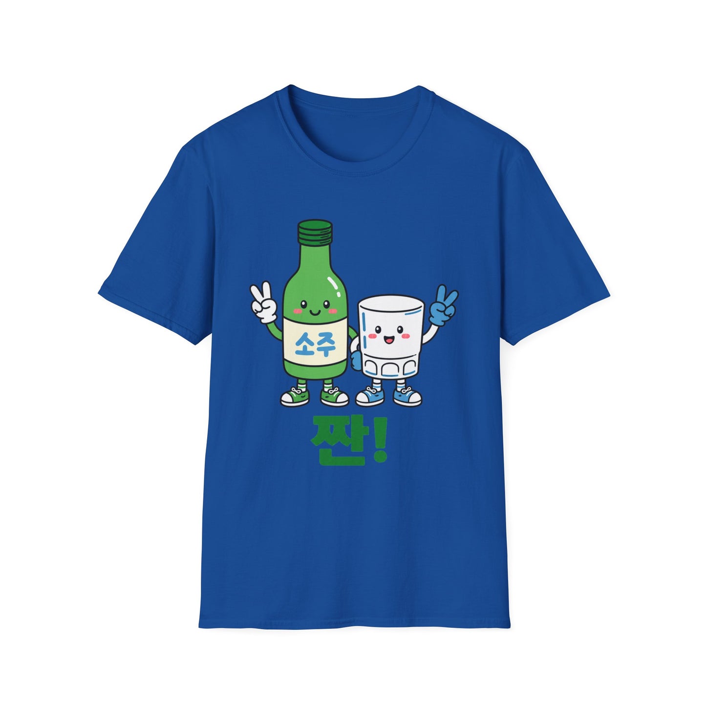 Soju & Shot Glass T‑Shirt — Cute Kawaii Cheers Design (짠!)