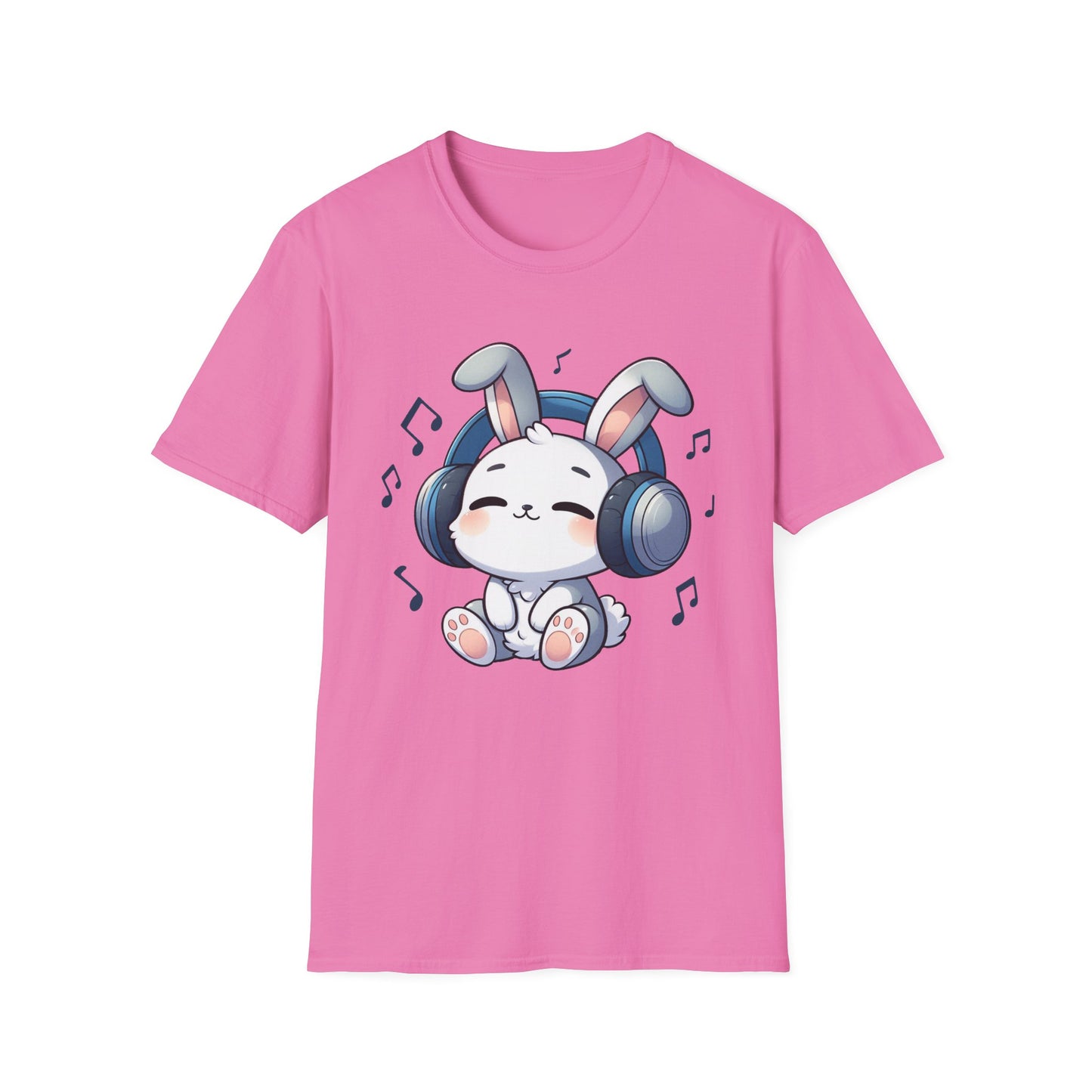 Cute Bunny Music Unisex Softstyle T-Shirt - Perfect Gift for Music Lovers