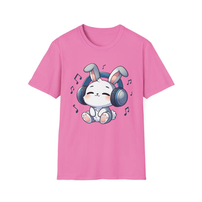 Cute Bunny Music Unisex Softstyle T-Shirt - Perfect Gift for Music Lovers