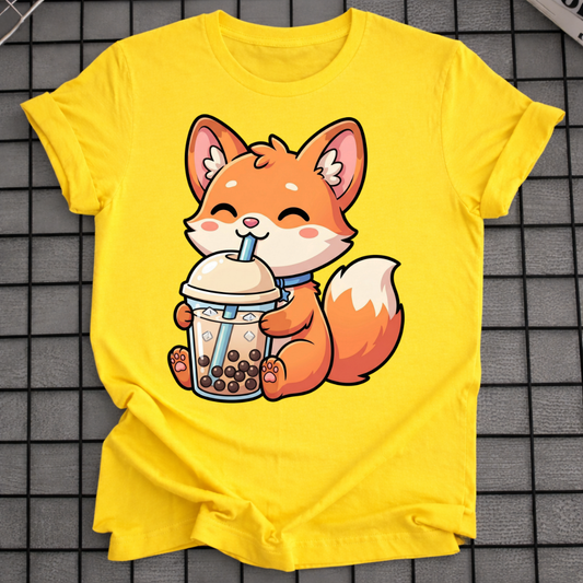 FOX DRINKING BUBBLE TEA T-SHIRT