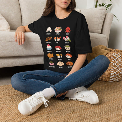 Kawaii Japanese Food Chart T-Shirt — Onigiri, Ramen, Takoyaki & More