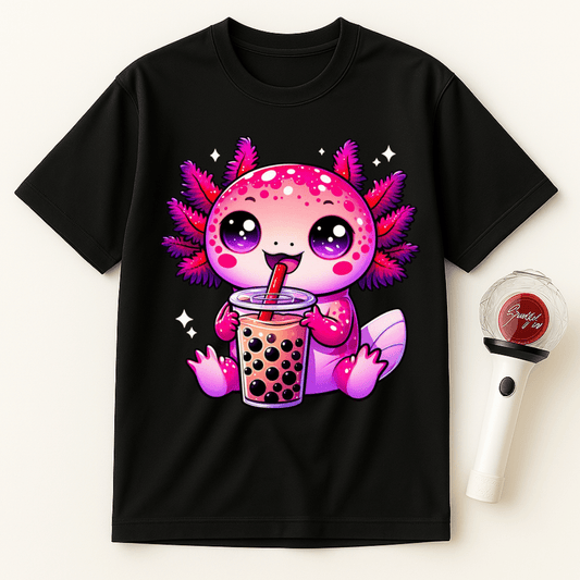 AXOLOTL DRINKING BOBA TEA UNISEX T-SHIRT