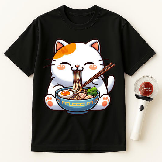 RAMEN CAT EATING NOODLES UNISEX T-SHIRT