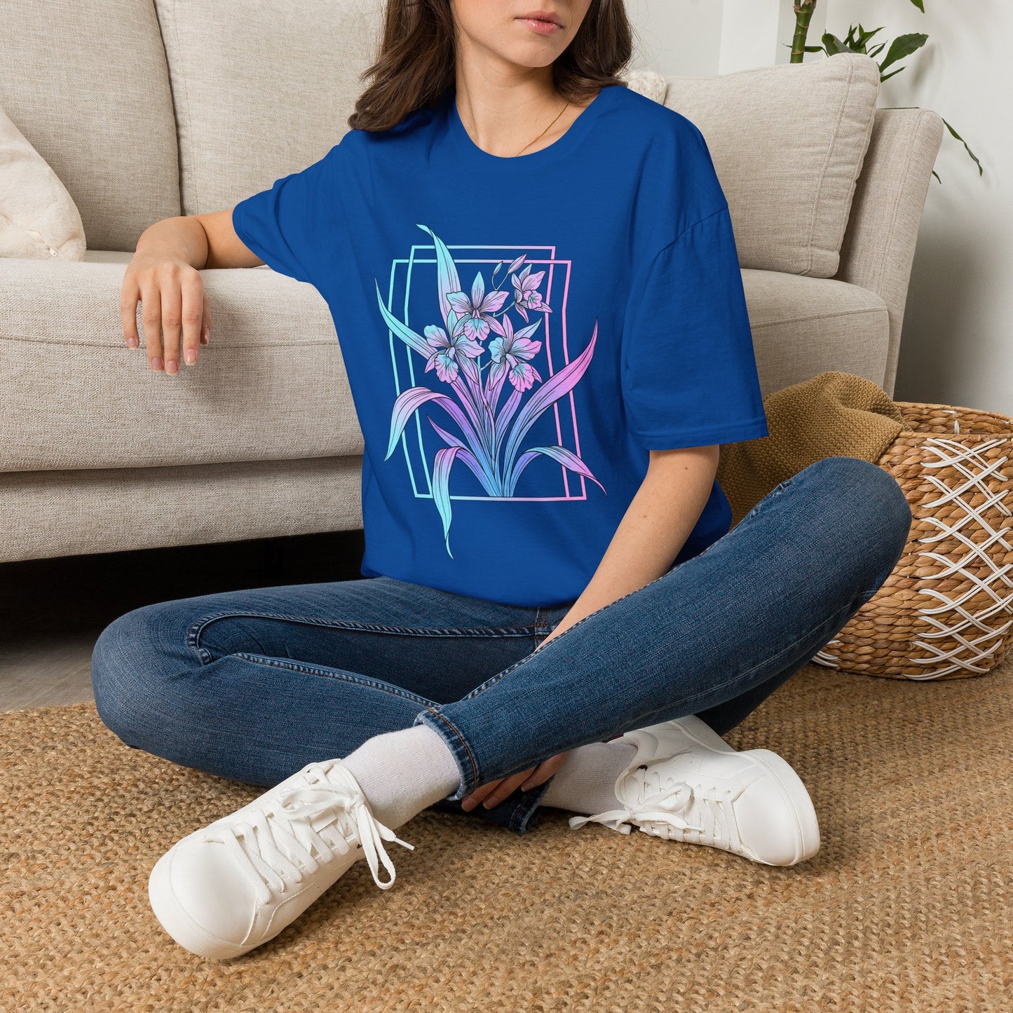 Floral Pastel Iris Tee — Botanical Purple & Teal Graphic T-Shirt