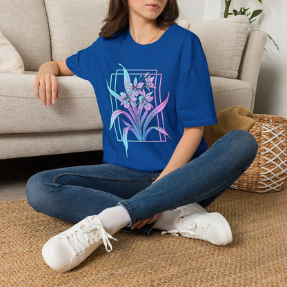 Floral Pastel Iris Tee — Botanical Purple & Teal Graphic T-Shirt