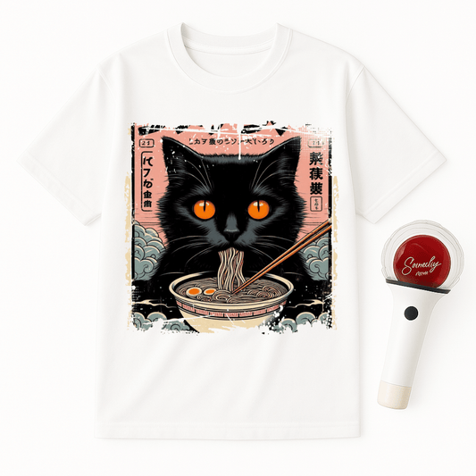 BLACK CAT EATS RAMEN JAPANESE UNISEX T-SHIRT