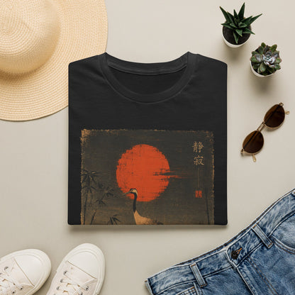 Crane & Red Sun T-Shirt — Japanese Vintage Sunset Tee