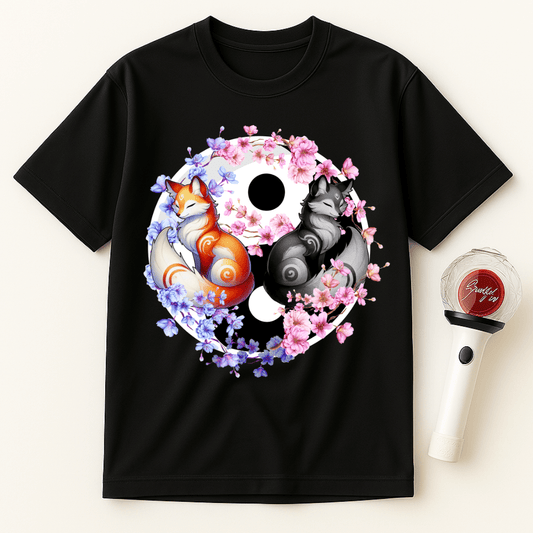YIN YANG FOXES CHERRY BLOSSOMS UNISEX T-SHIRT