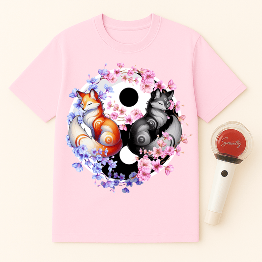 YIN YANG FOXES CHERRY BLOSSOMS UNISEX T-SHIRT