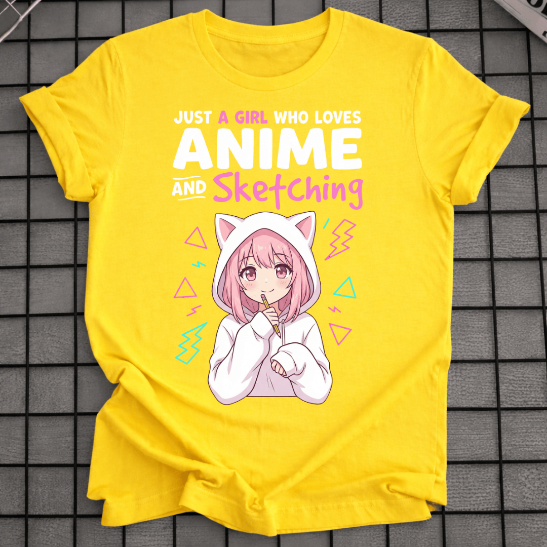 MÄDCHEN, DAS ANIME & SKIZZIEREN LIEBT T-SHIRT