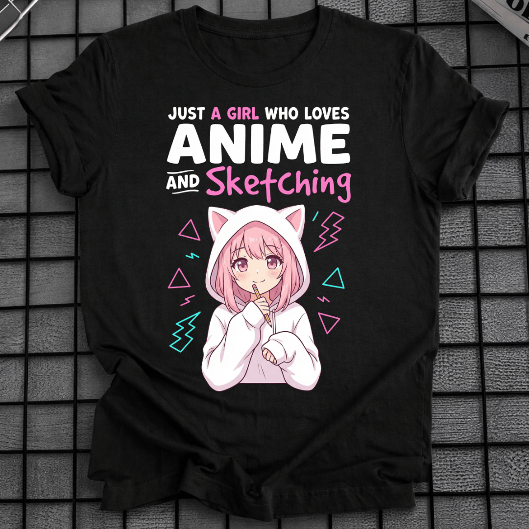 MÄDCHEN, DAS ANIME & SKIZZIEREN LIEBT T-SHIRT