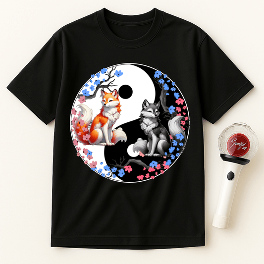 YIN YANG FOXES BLOSSOMS UNISEX T-SHIRT