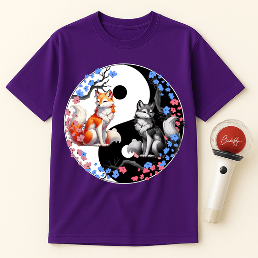 YIN YANG FOXES BLOSSOMS UNISEX T-SHIRT