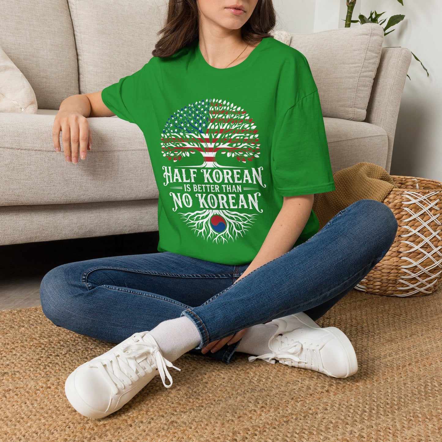 Half Korean T-Shirt — 'Half Korean Is Better Than No Korean' Patriotic USA & Korea Tree Design