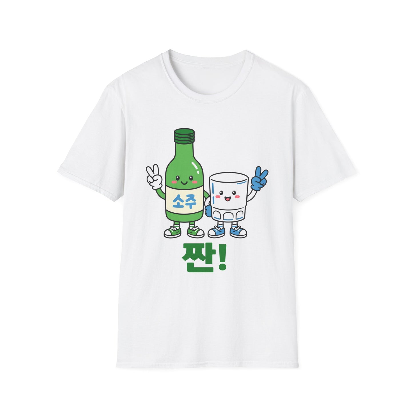 Soju & Shot Glass T‑Shirt — Cute Kawaii Cheers Design (짠!)