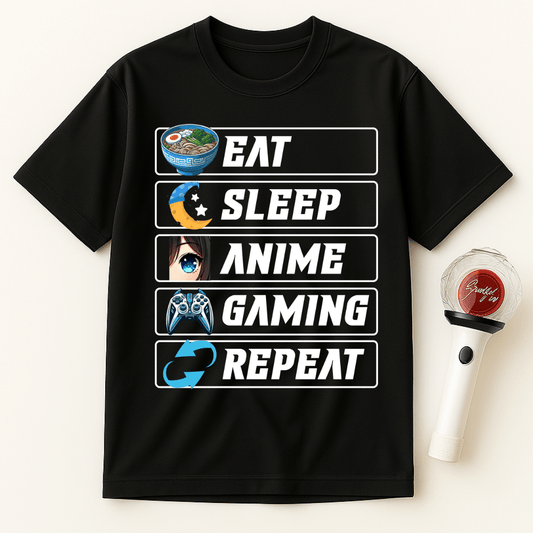 EAT SLEEP ANIME GAMING REPEAT UNISEX T-SHIRT