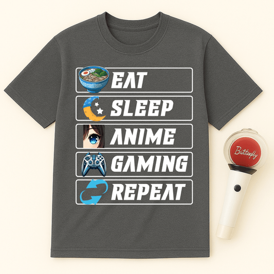 EAT SLEEP ANIME GAMING REPEAT UNISEX T-SHIRT