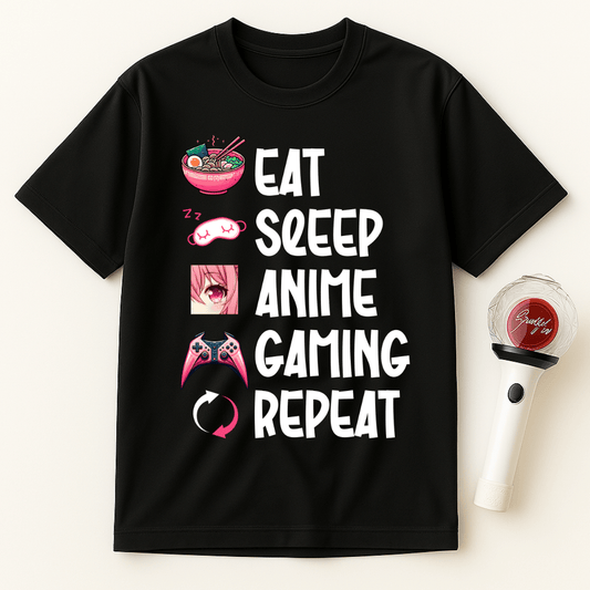 EAT SLEEP ANIME GAMING REPEAT UNISEX T-SHIRT
