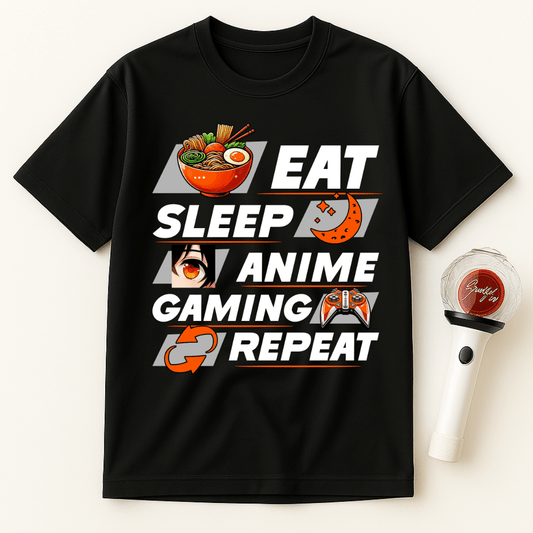 EAT SLEEP ANIME GAMING REPEAT UNISEX T-SHIRT