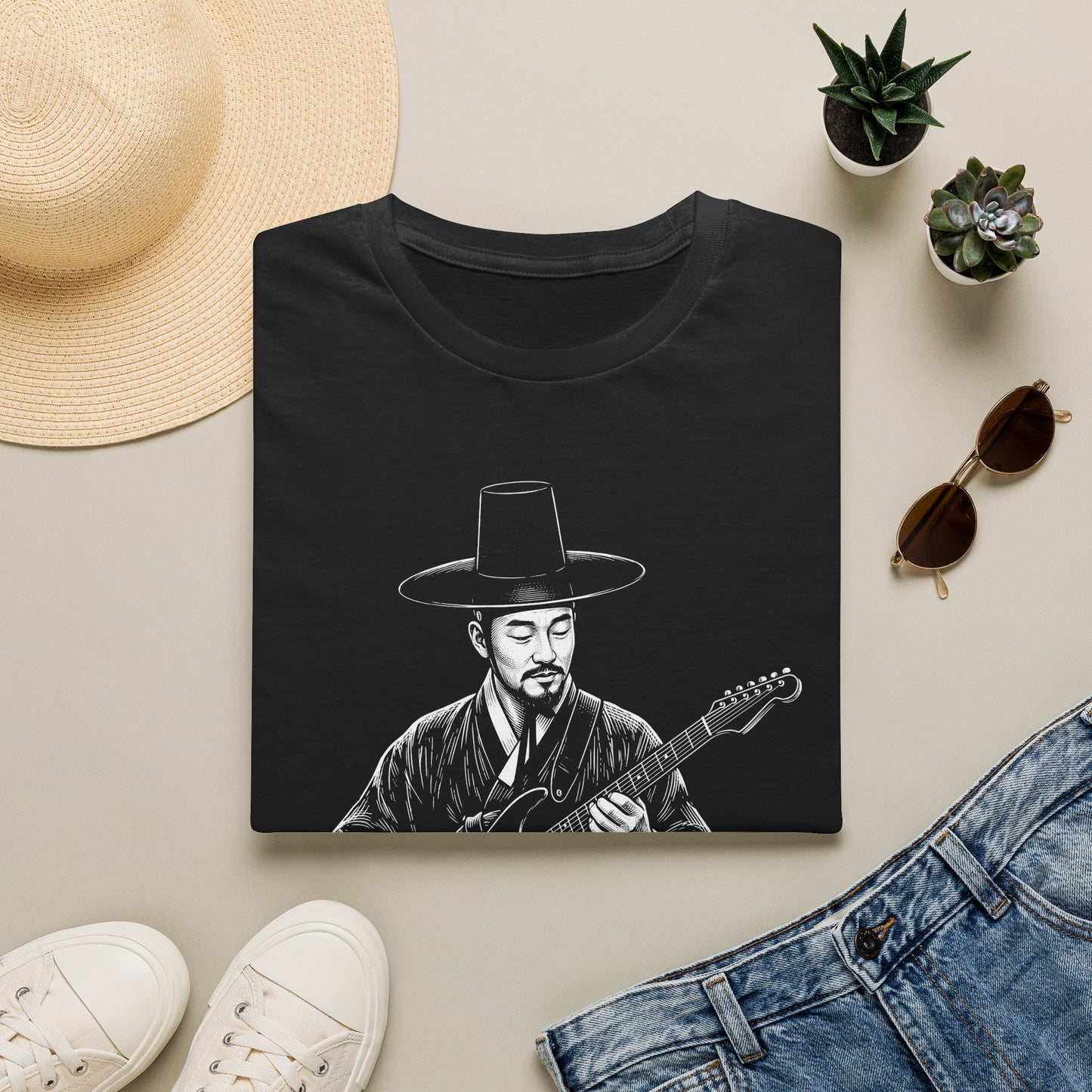 Guitarist in Hanbok T-Shirt — Korean Musician Graphic Tee