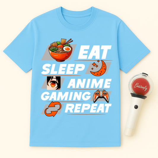 EAT SLEEP ANIME GAMING REPEAT UNISEX T-SHIRT