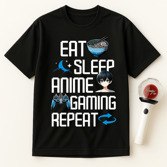 EAT SLEEP ANIME GAMING REPEAT UNISEX T-SHIRT