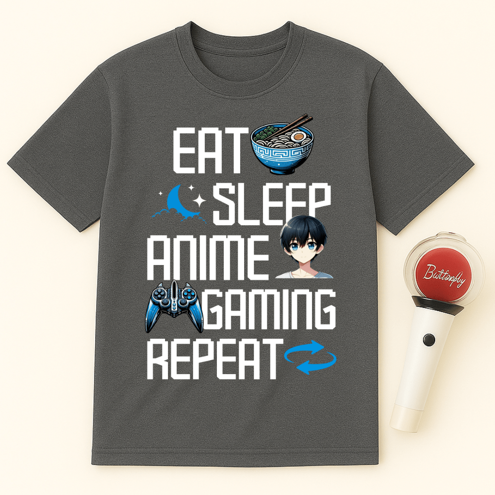 EAT SLEEP ANIME GAMING REPEAT UNISEX T-SHIRT