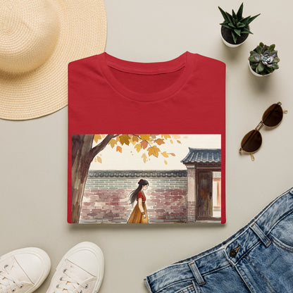 Autumn Stroll Tee — Woman in Traditional Dress Illustration