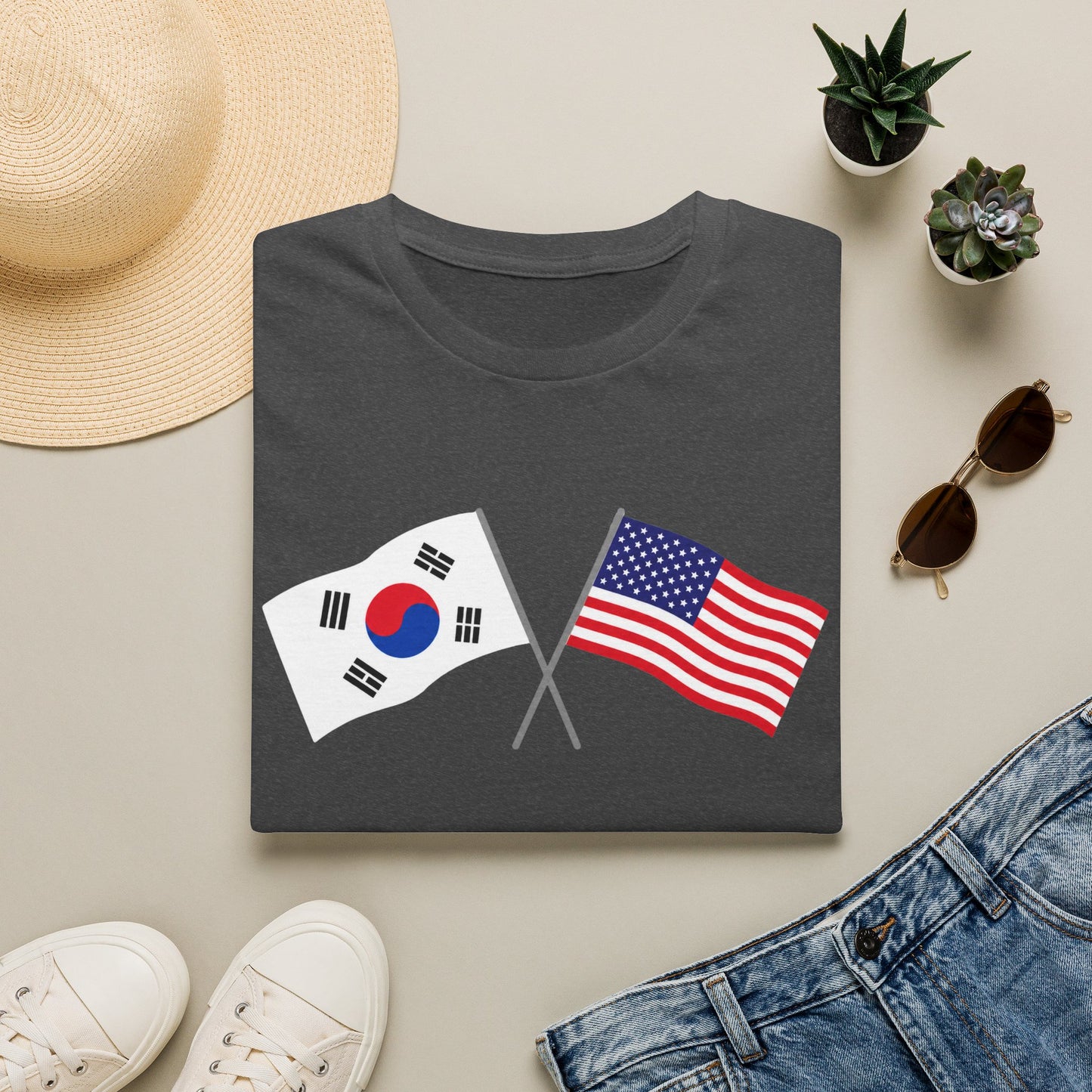 Korea USA Crossed Flags T-Shirt — Korean & American Friendship Tee