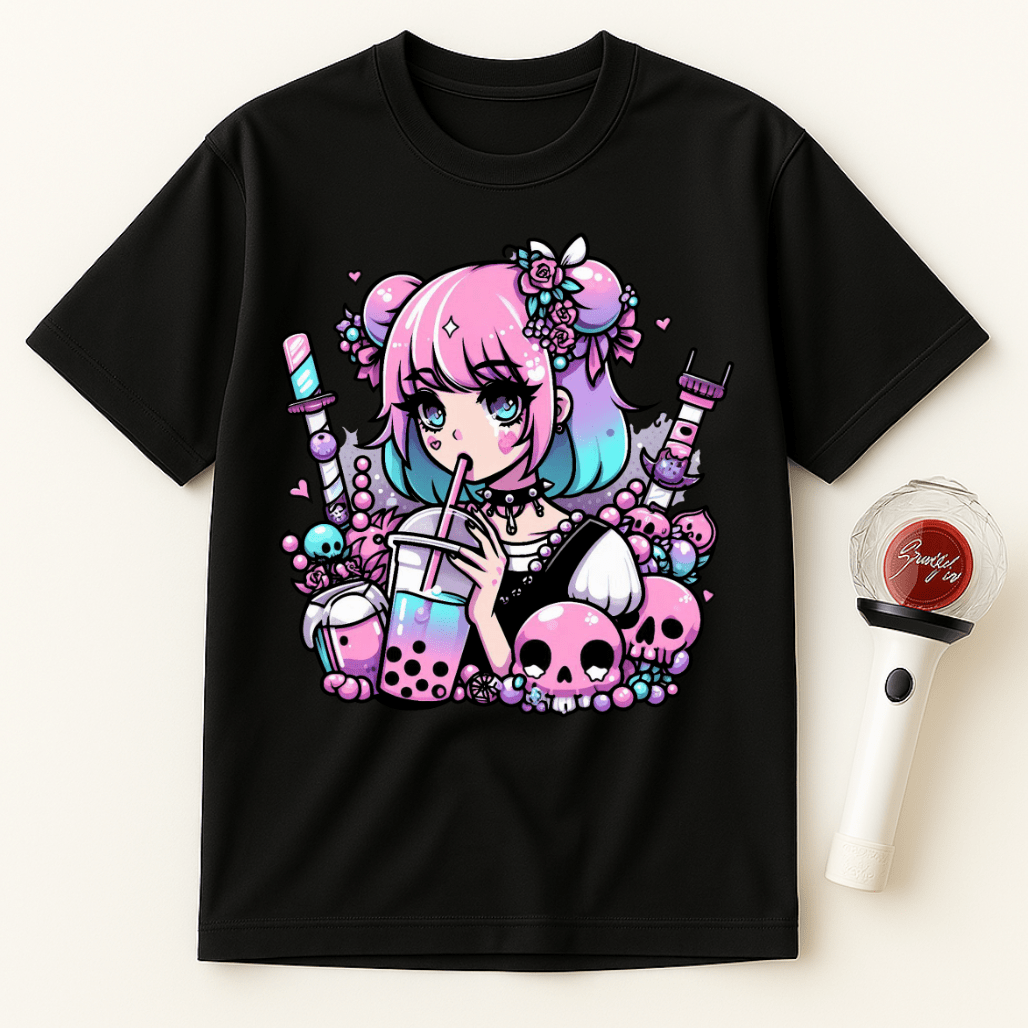 PASTEL GOTH GIRL DRINKING BOBA UNISEX T-SHIRT