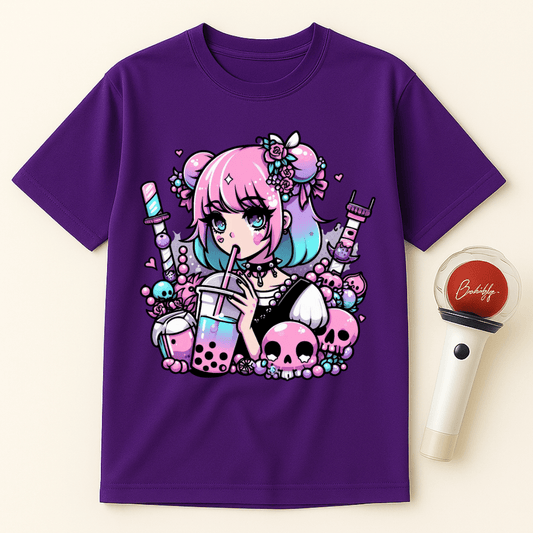 PASTEL GOTH GIRL DRINKING BOBA UNISEX T-SHIRT