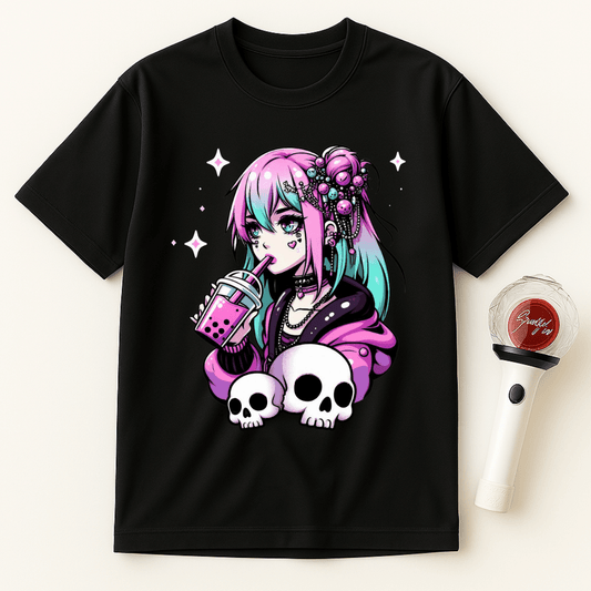 PASTEL GOTH GIRL WITH BOBA TEA UNISEX T-SHIRT