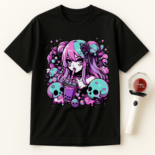 GOTH GIRL BOBA SKULLS UNISEX T-SHIRT