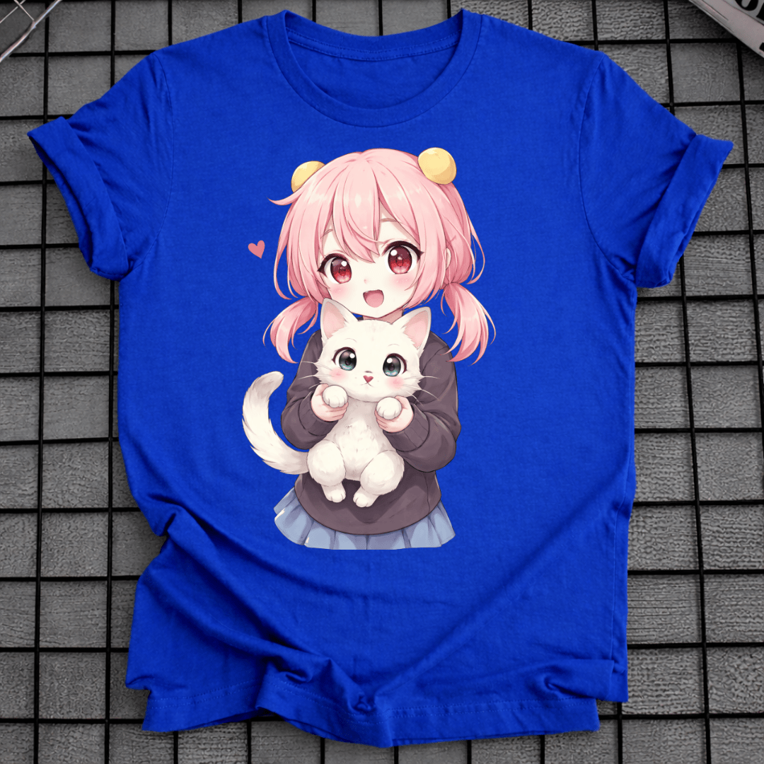 CHIBI ANIME-MÄDCHEN MIT KATZEN-T-SHIRT