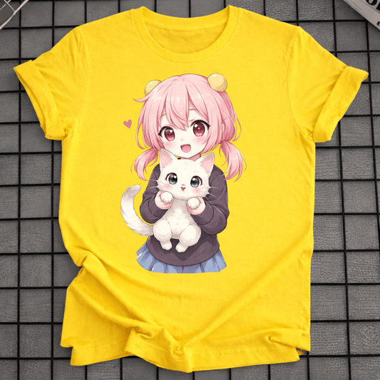 CHIBI ANIME GIRL WITH CAT T-SHIRT