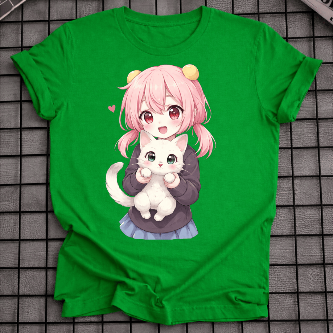 CHIBI ANIME-MÄDCHEN MIT KATZEN-T-SHIRT