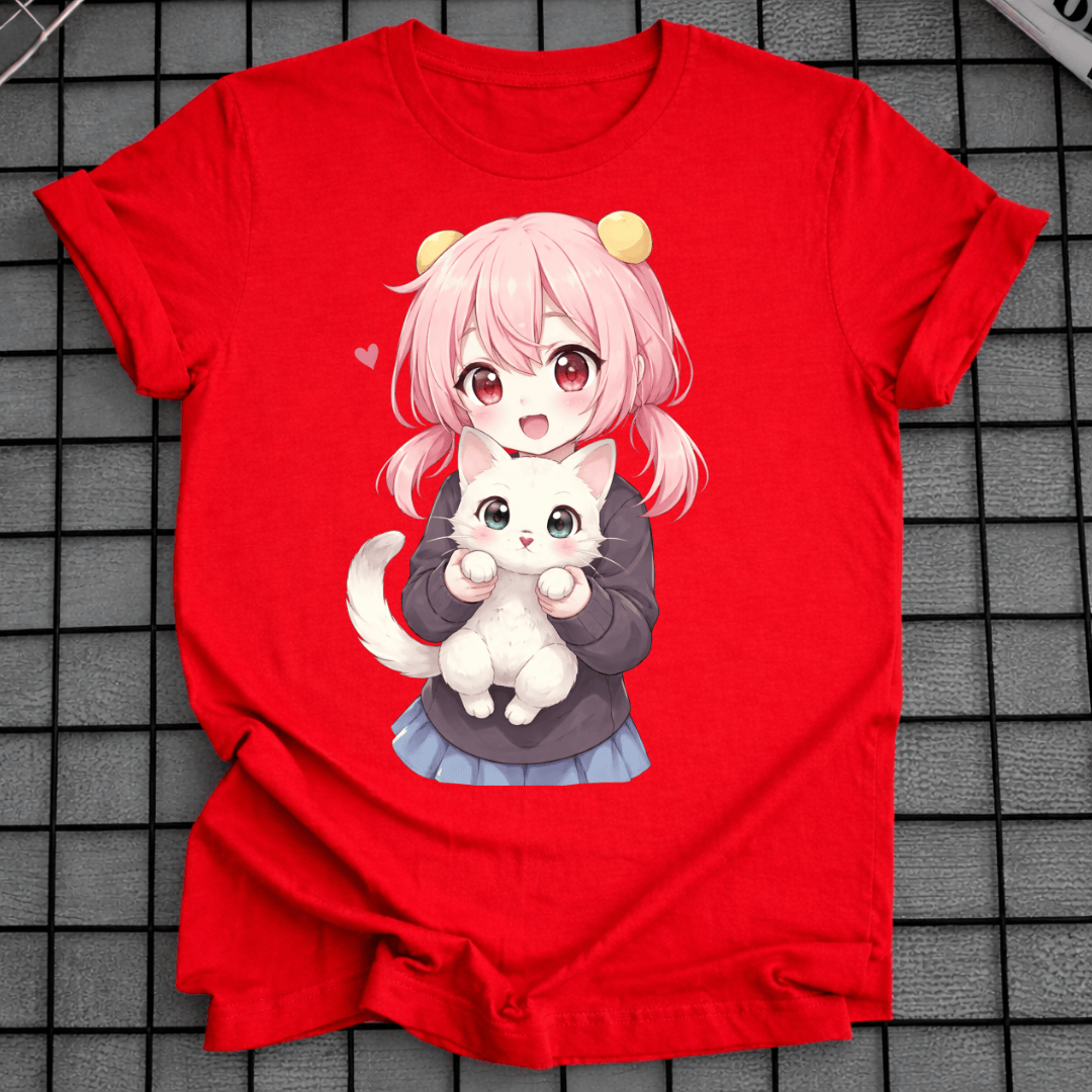 CHIBI ANIME-MÄDCHEN MIT KATZEN-T-SHIRT