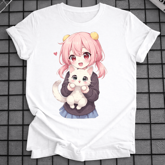 CHIBI ANIME GIRL WITH CAT T-SHIRT