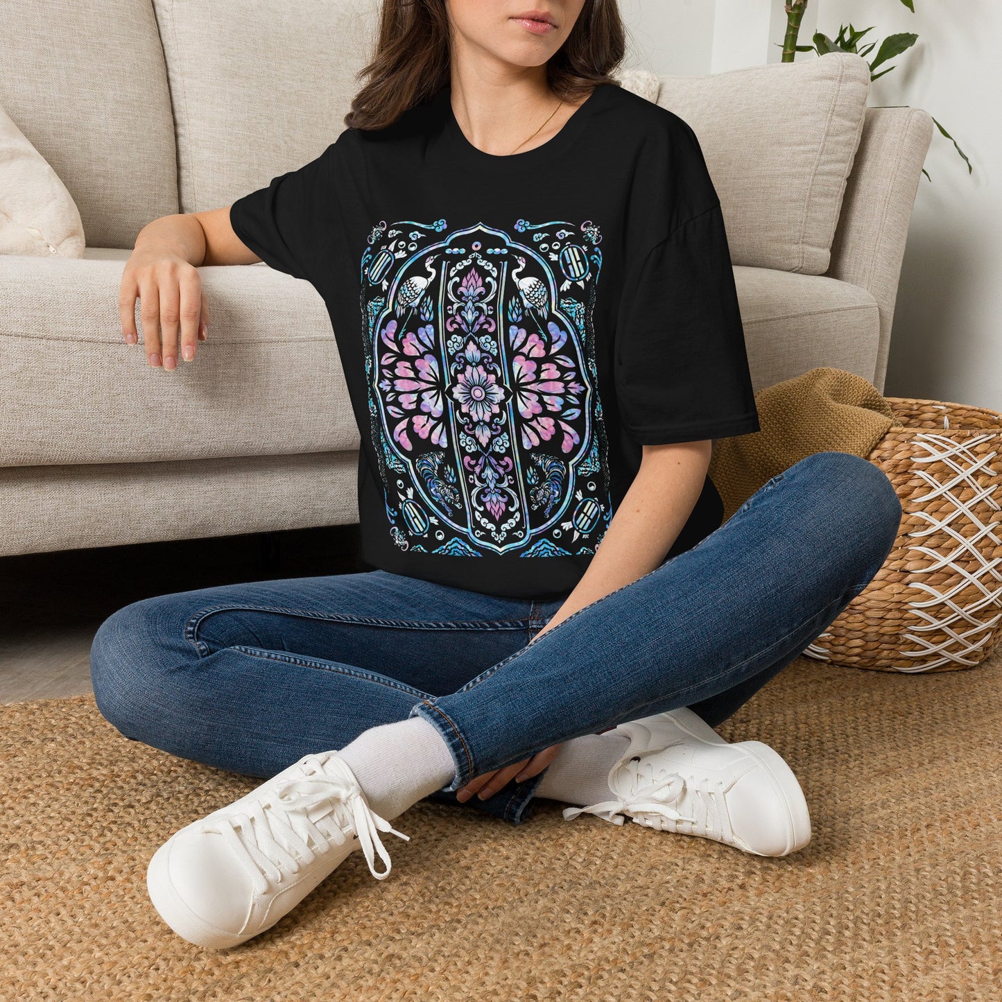 Stained Glass Floral Tee — Pastel Mandala Window Graphic T-Shirt