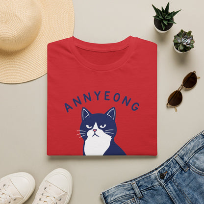 Annyeong Cat T-Shirt — Cute Korean Greeting Cat Graphic Tee ("Annyeong Meowseyo")