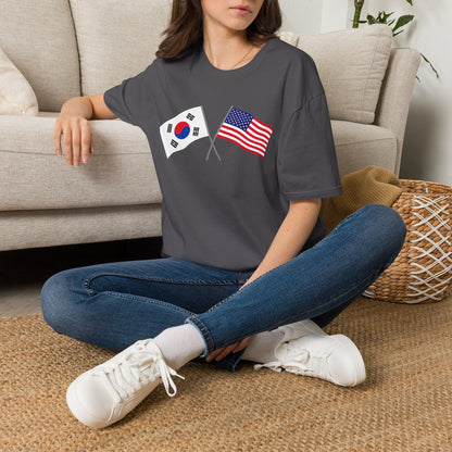 Korea USA Crossed Flags T-Shirt — Korean & American Friendship Tee