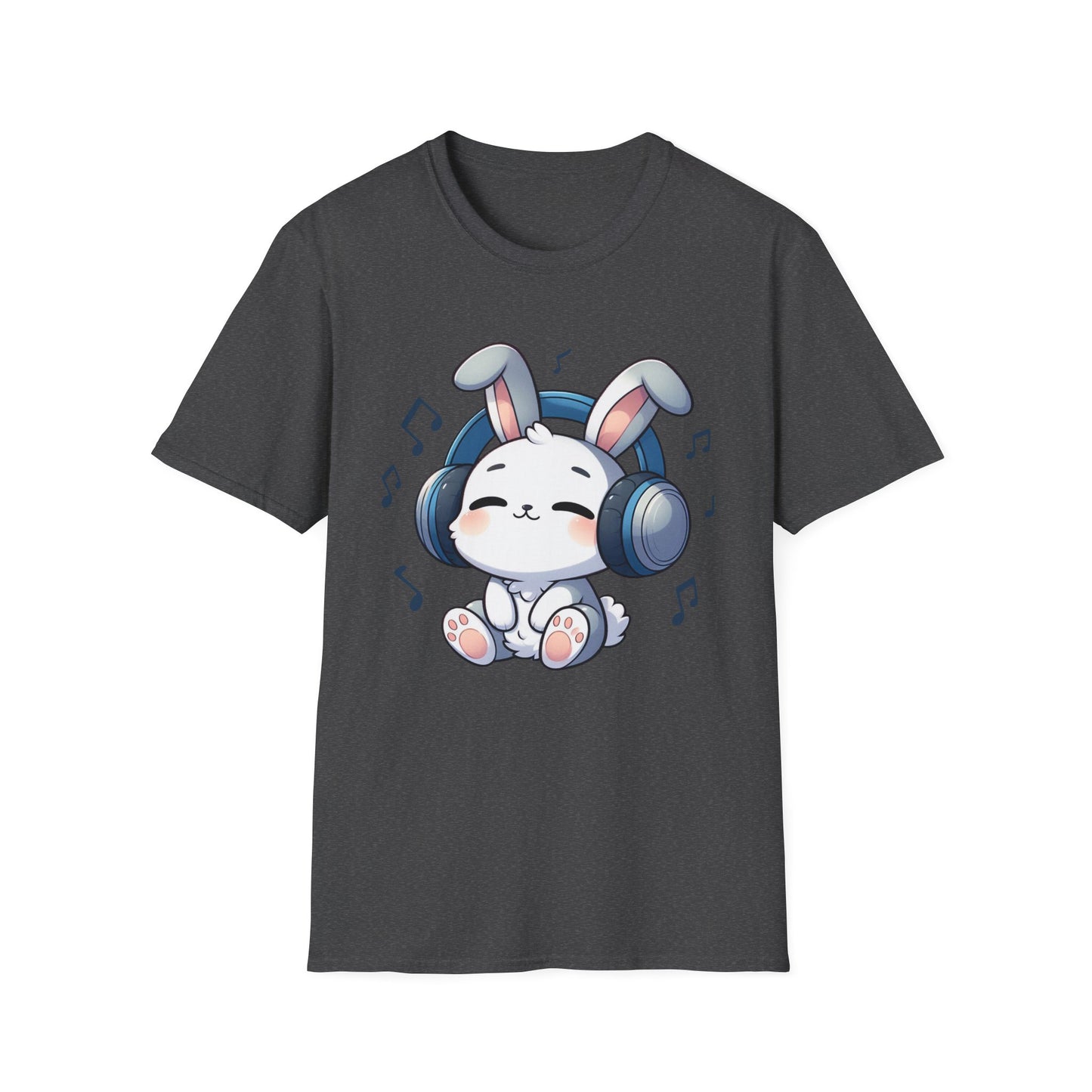 Cute Bunny Music Unisex Softstyle T-Shirt - Perfect Gift for Music Lovers