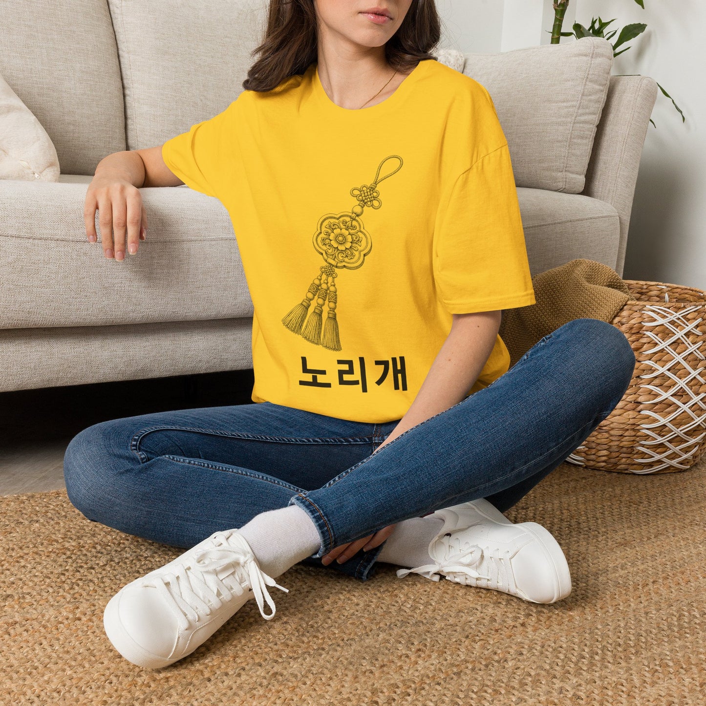 Korean Norigae Charm T-Shirt — Floral Tassel Hanbok Accessory Tee