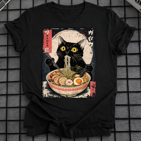 BLACK CAT SLURPING RAMEN T-SHIRT