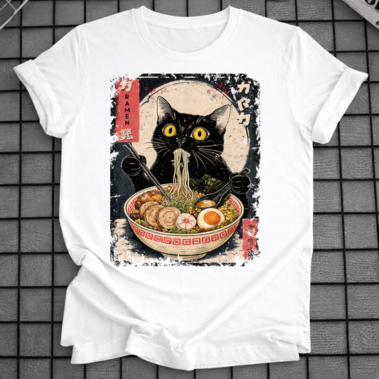 BLACK CAT SLURPING RAMEN T-SHIRT