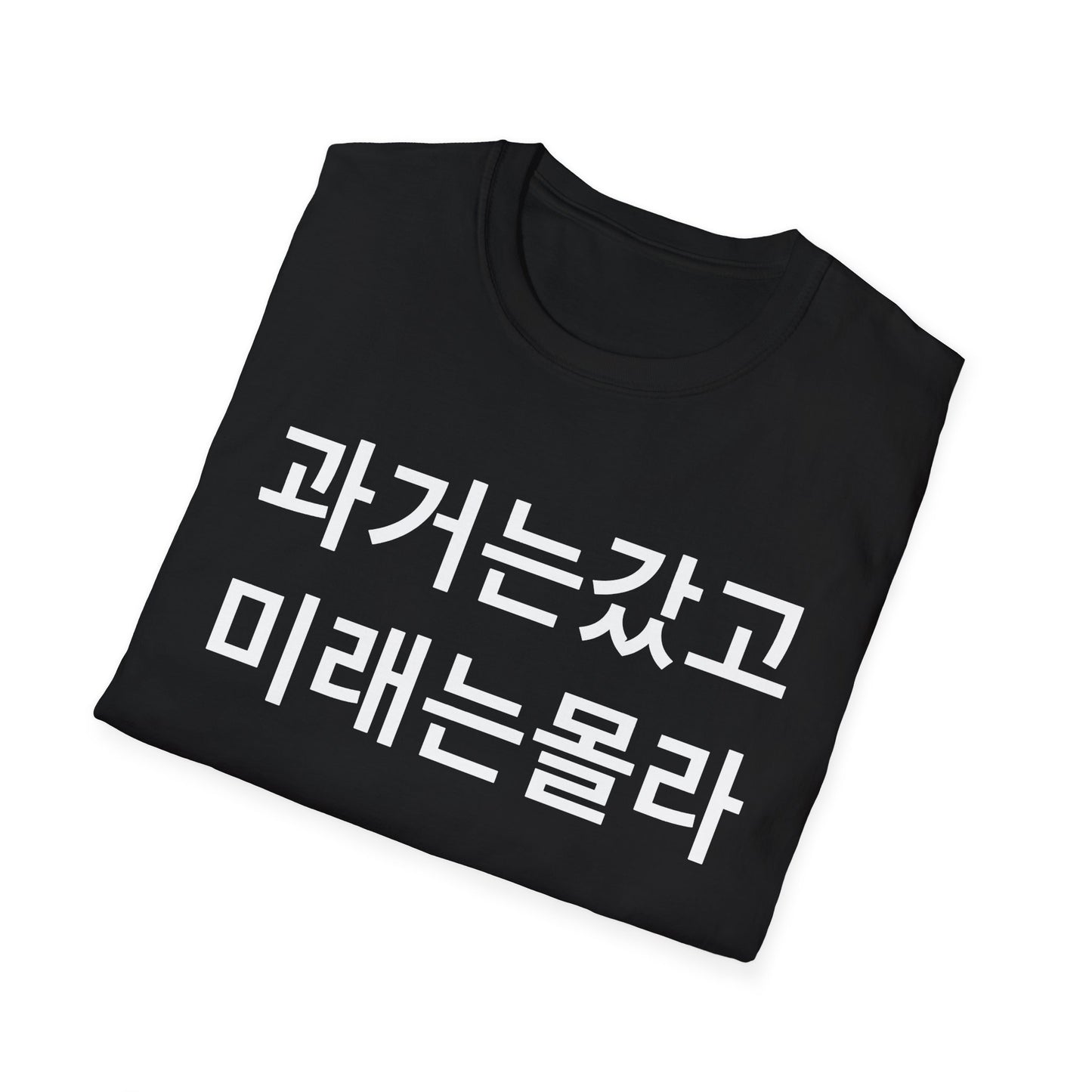 Korean Phrase T-Shirt — '과거는갔고 미래는몰라' Minimalist Typography Tee