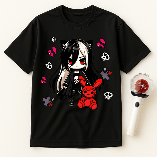 GOTH GIRL RED STUFFED BUNNY UNISEX T-SHIRT