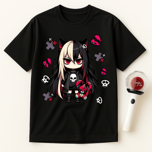 DARK GOTH GIRL RED BUNNY UNISEX T-SHIRT