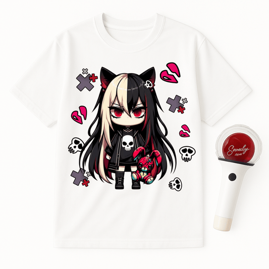 DARK GOTH GIRL RED BUNNY UNISEX T-SHIRT